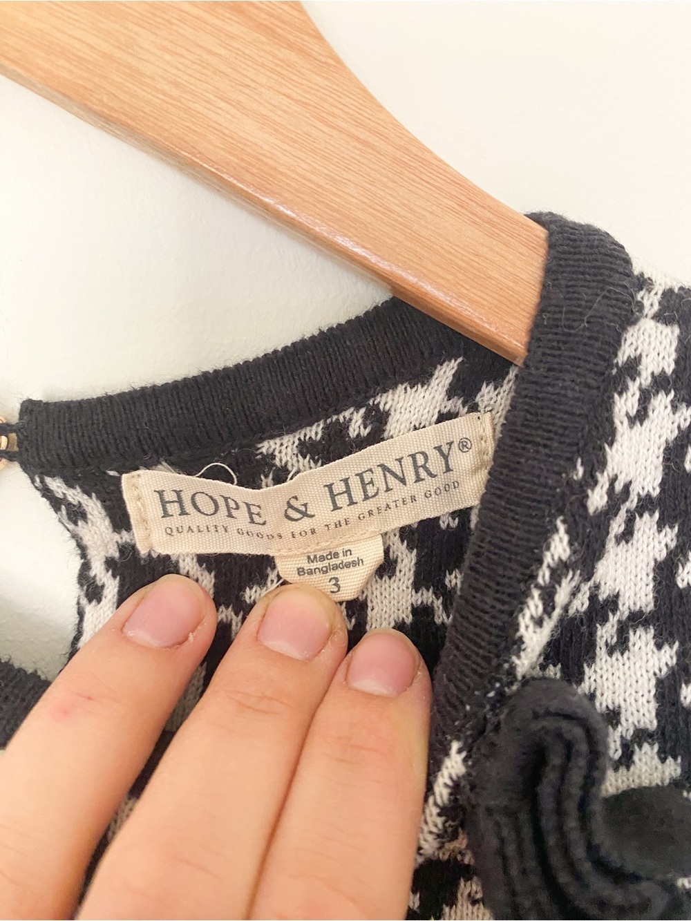HOPE & HENRY | 100% Cotton Girls Dress | Black and White Houndstooth Dress 3T - Picture 5 of 7